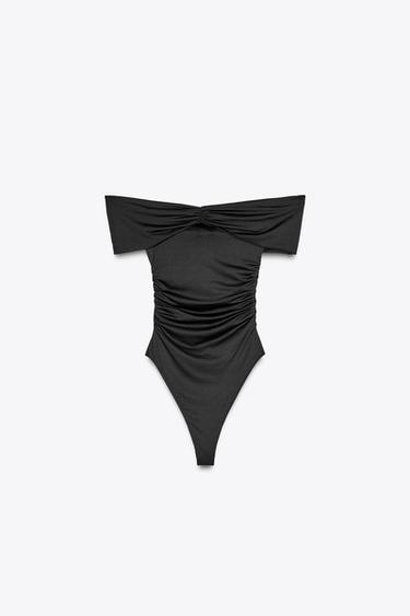 POLYAMIDE BANDEAU BODYSUIT - Black by Zara - Image 4