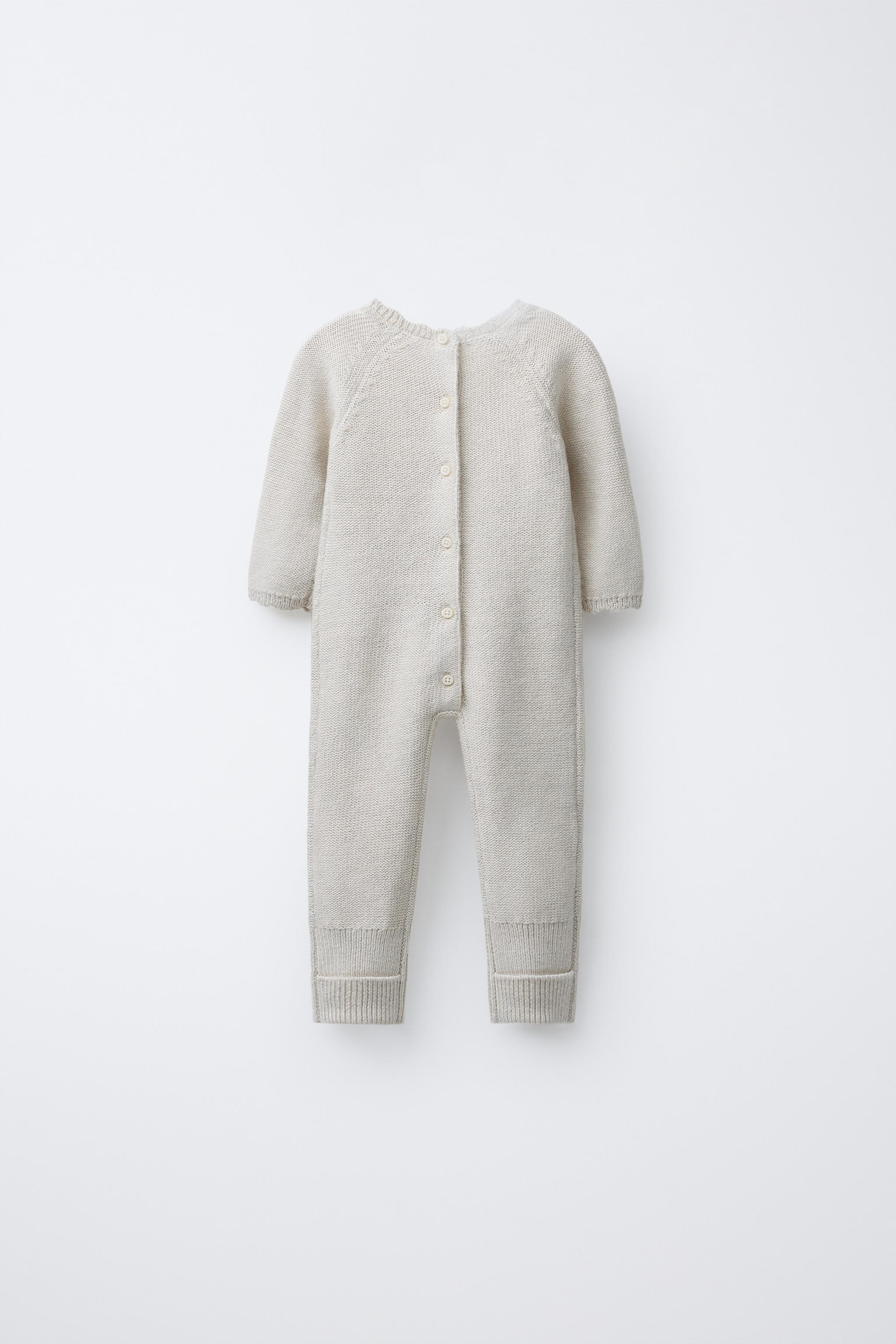 Zara - Embroidered Floral Knit Jumpsuit - Light Beige - 3-6 Months (26,8 Inches) - Kids Zara - Embroidered Floral Knit Jumpsuit - Light Beige - 3-6 Months (26,8 Inches) - Kids