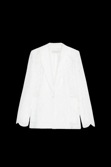 BLAZER MIT LOCHSTICKEREI - Cremefarben von Zara
