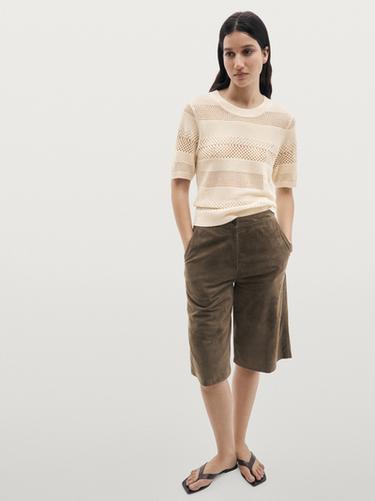 Zara Short sleeve cutwork top - Ecru