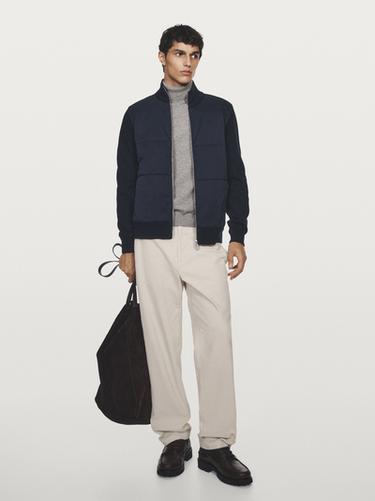 Zara Contrast knit puffer jacket - Navy blue