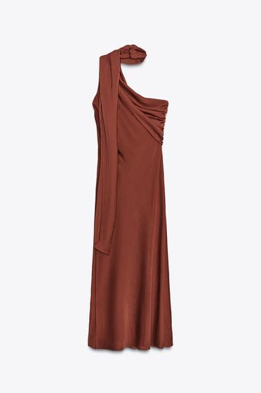 ASYMMETRIC MIDI DRESS WITH SCARF - Brown by Zara - Image 6