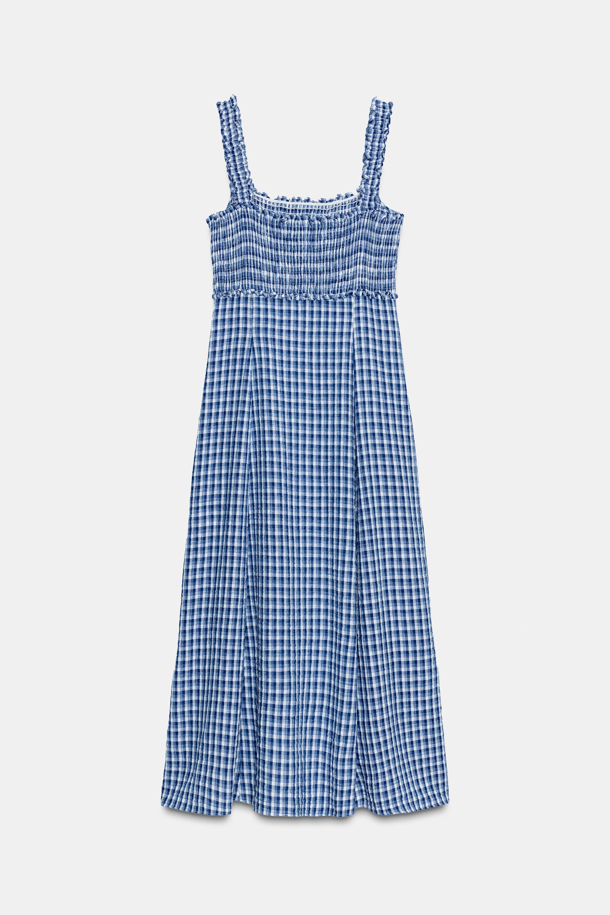 GINGHAM CHECK MIDI DRESS - Blue/White | ZARA South Africa