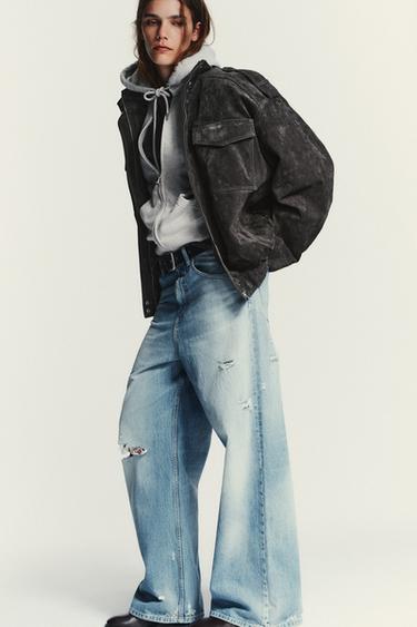 TRF RIPPED MID-WAIST BAGGY JEANS - Light blue by Zara - Image 3
