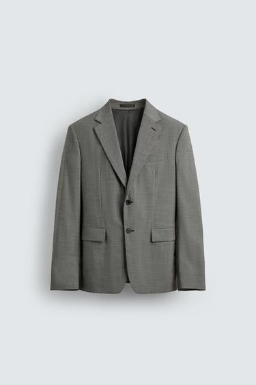 CHECK WOOL BLEND SUIT BLAZER - Black / White by Zara