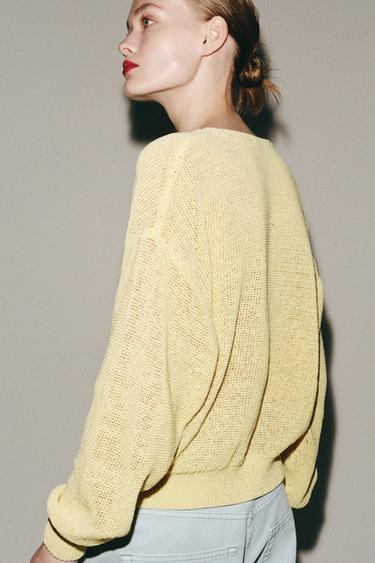 GILET RUSTIQUE EN MAILLE - Jaune de Zara - Image 2