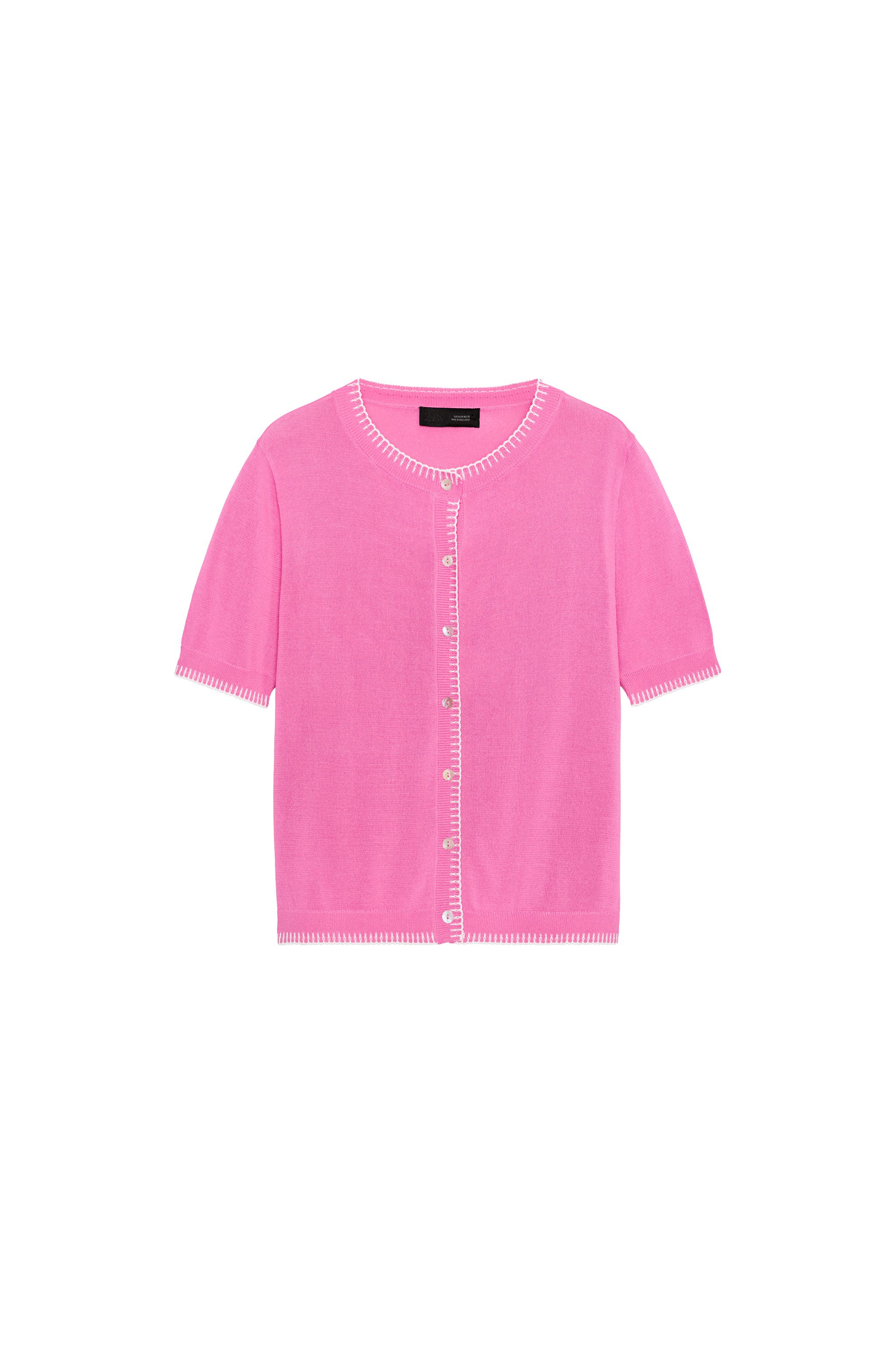 ショートスリーブニットカーディガン - ネオンピンク | ZARA Japan / 日本