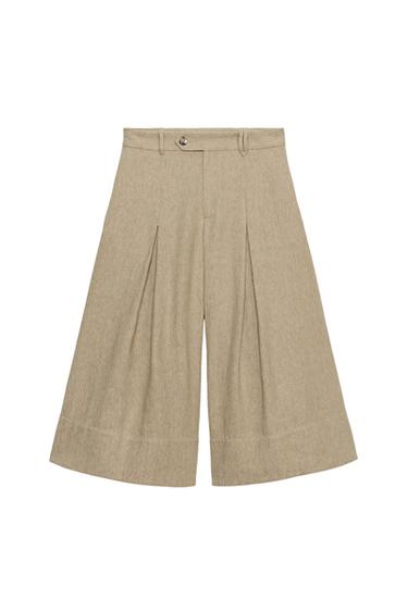 ZW COLLECTION WIDE-LEG LINEN BLEND TROUSERS - Khaki by Zara