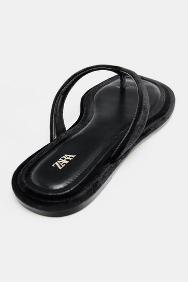 VELVET-EFFECT FLAT SANDALS - Black by Zara - Image 5