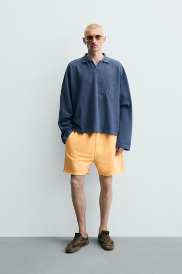 RELAXED FIT NUMBER PATCH PIQUÉ POLO SHIRT - Blue by Zara - Image 0