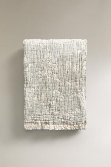 FLORAL JACQUARD THROW - Green by Zara