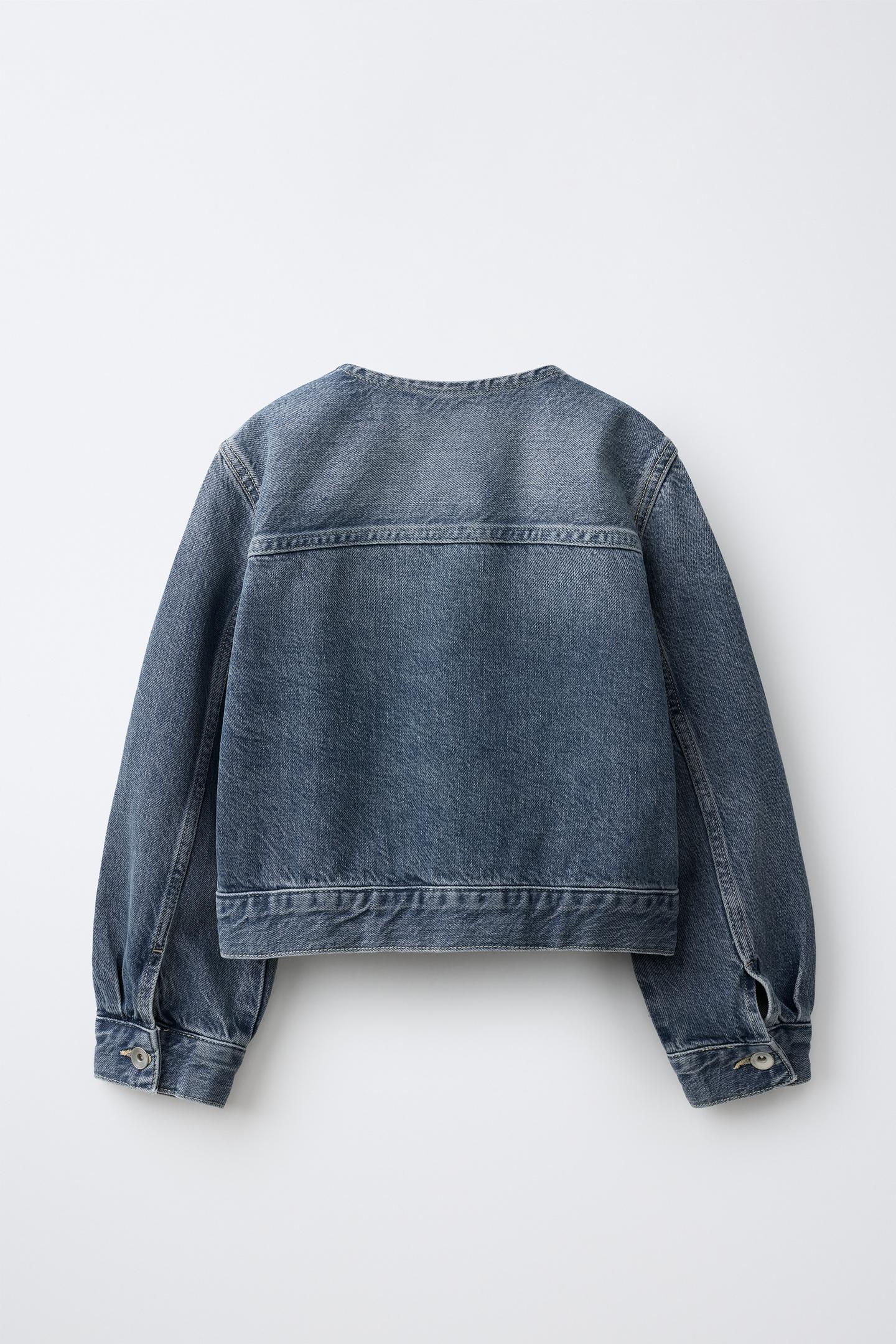 Детская куртка Zara Collarless Denim Jacket, цвет: Синий — фото 2
