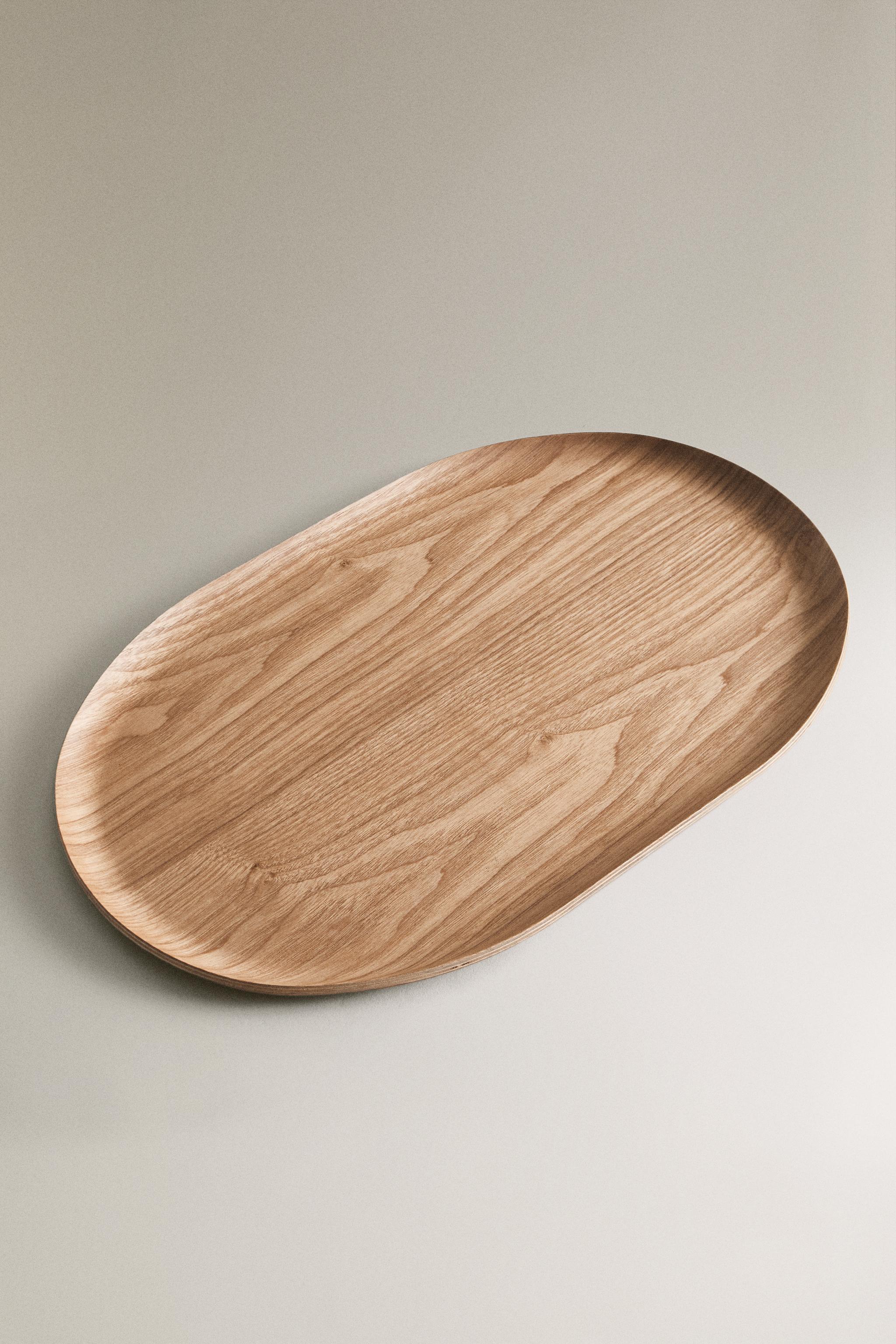 OVAL WOOD TRAY — Light beige