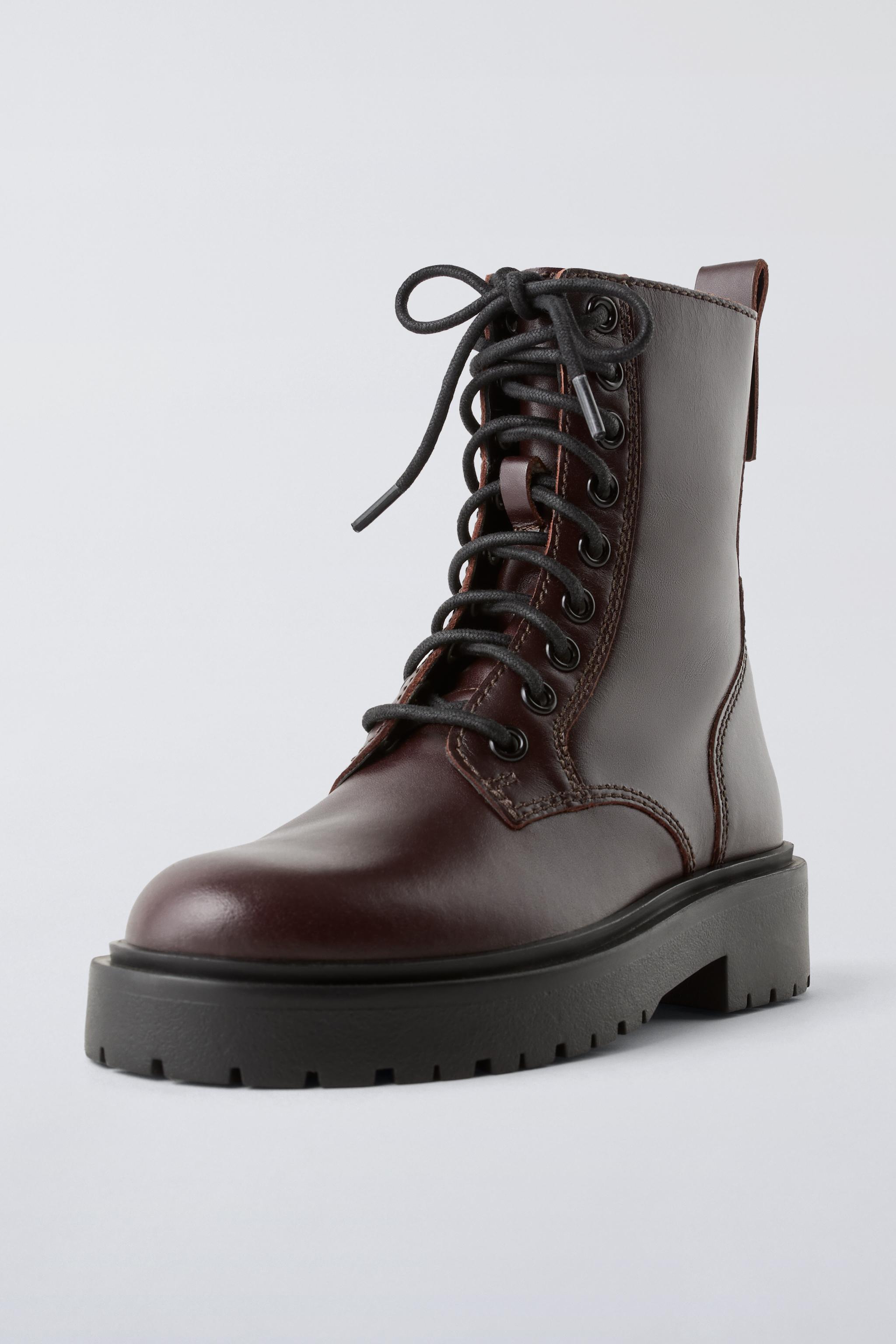 Lace up leather ankle boots zara best sale