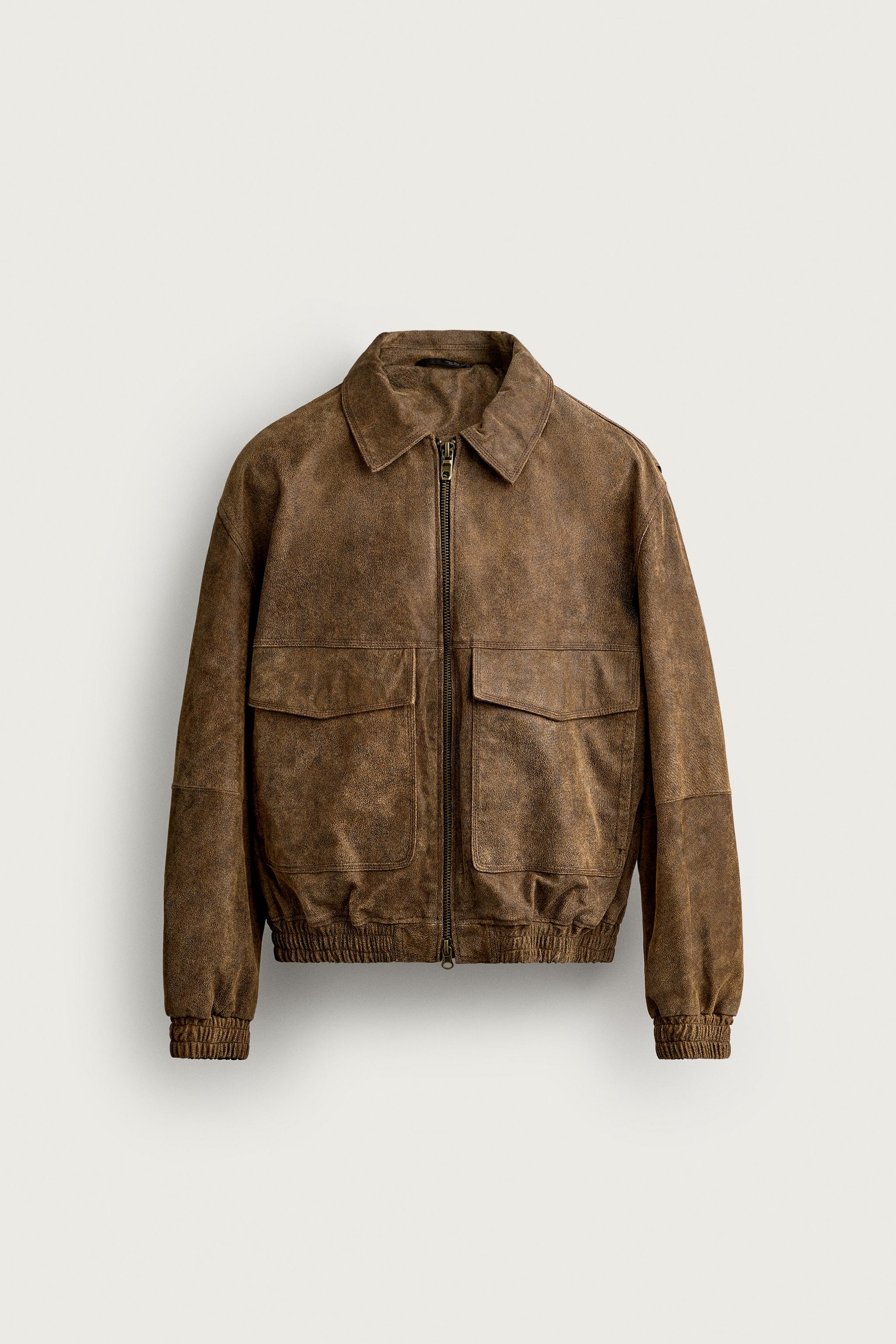 Мужские куртки Zara WASHED LEATHER CROPPED JACKET — фото 9