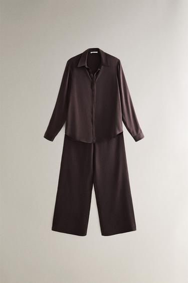 PANTALON EN SOIE - Marron foncé de Zara - Image 3