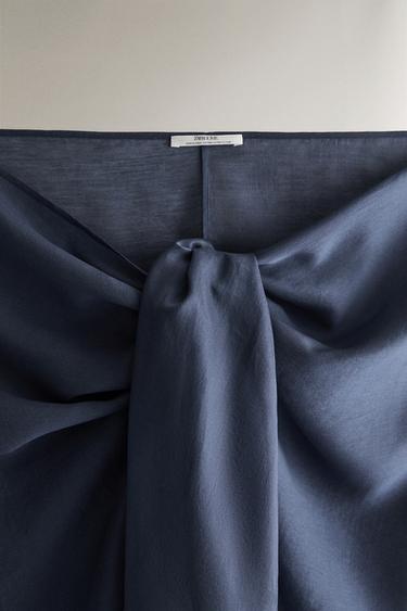 SEMI-SHEER SHORT BEACH SARONG - Mid-blue by Zara - Image 1