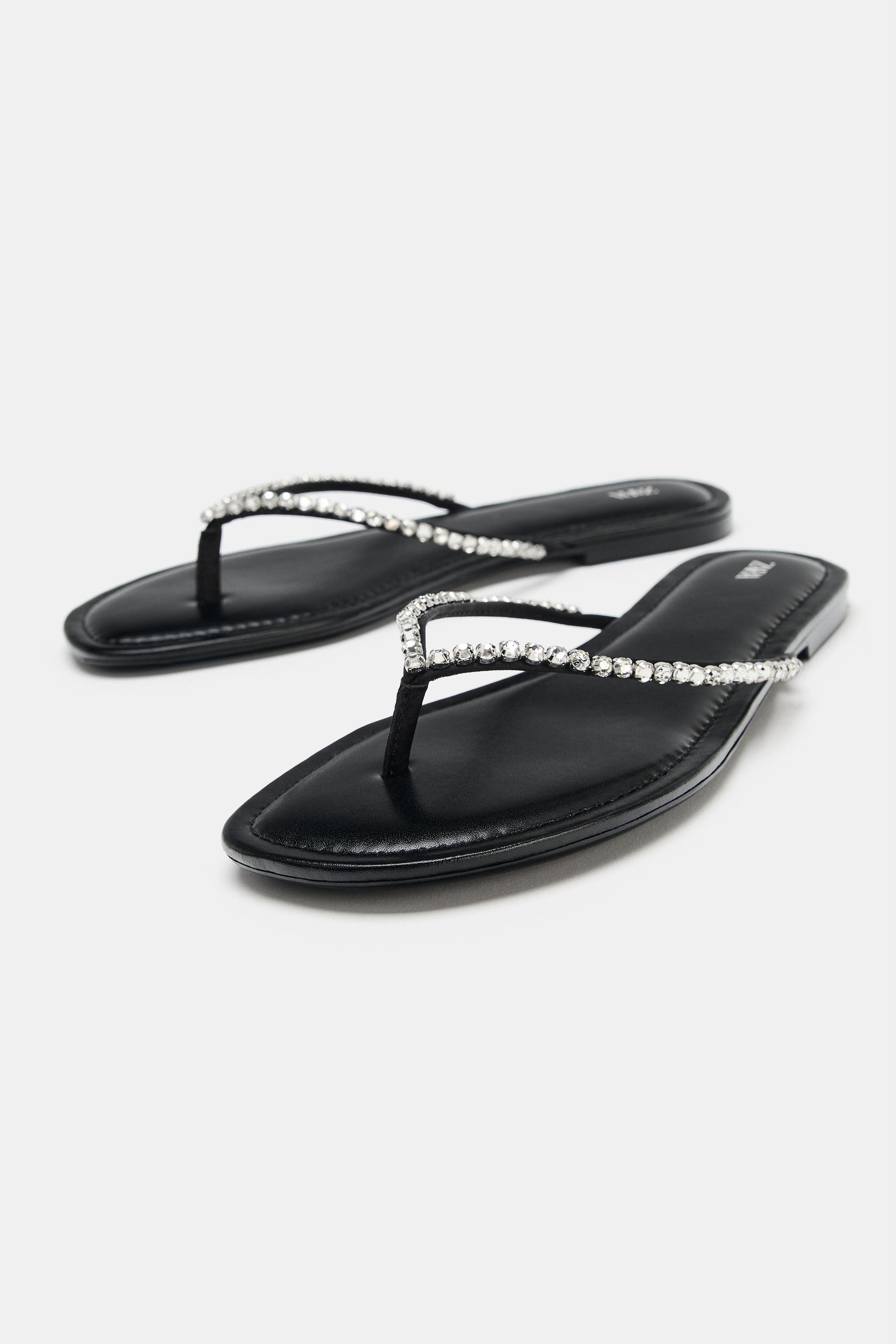 Женские сандалии Zara RHINESTONE FLAT SANDALS — фото 3