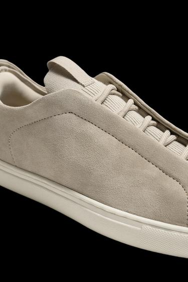 Zara LEATHER SNEAKERS - Sandy Brown