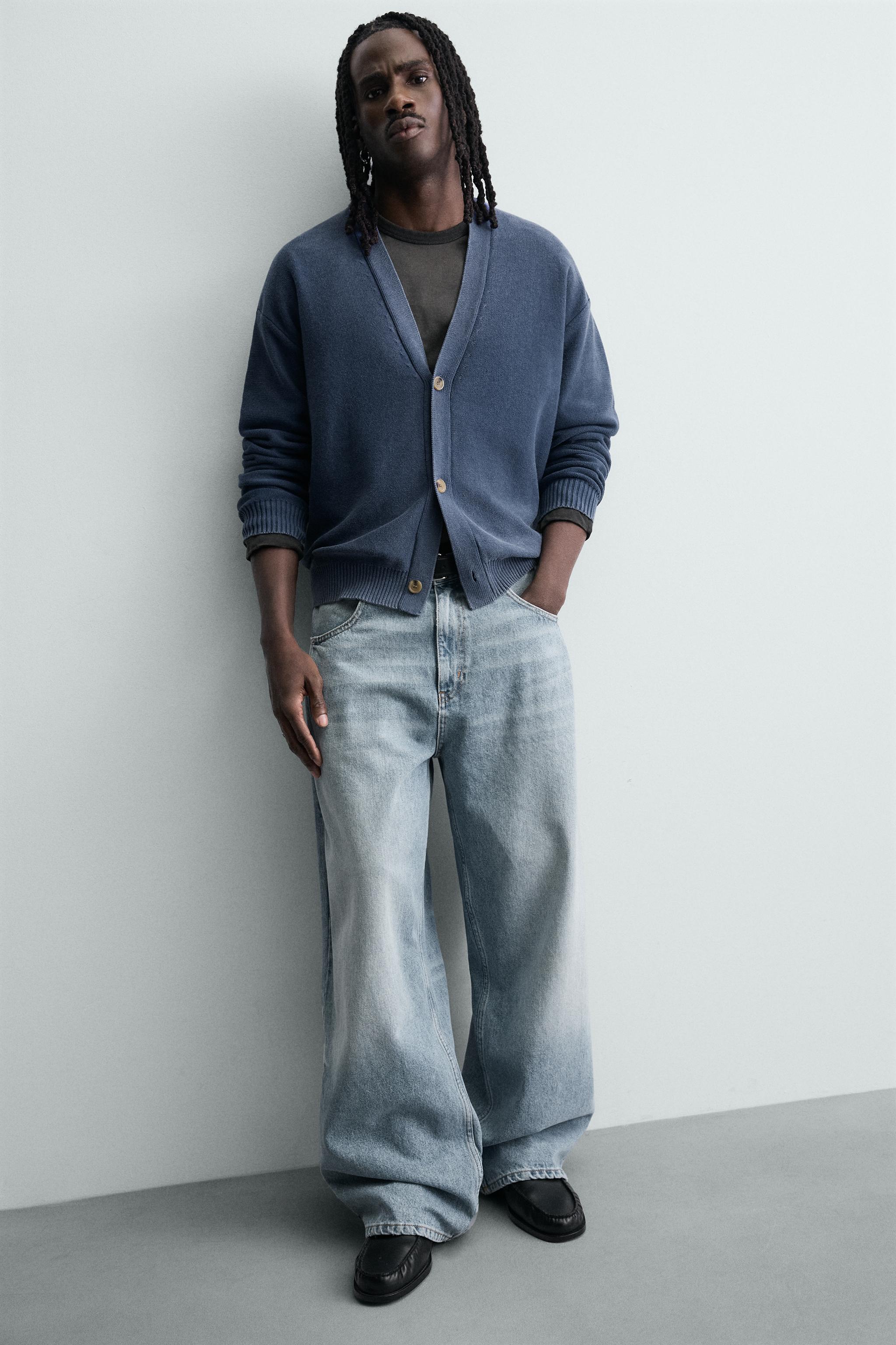 ウォッシュドリラックスフィットカーディガン - ブルー | ZARA Japan