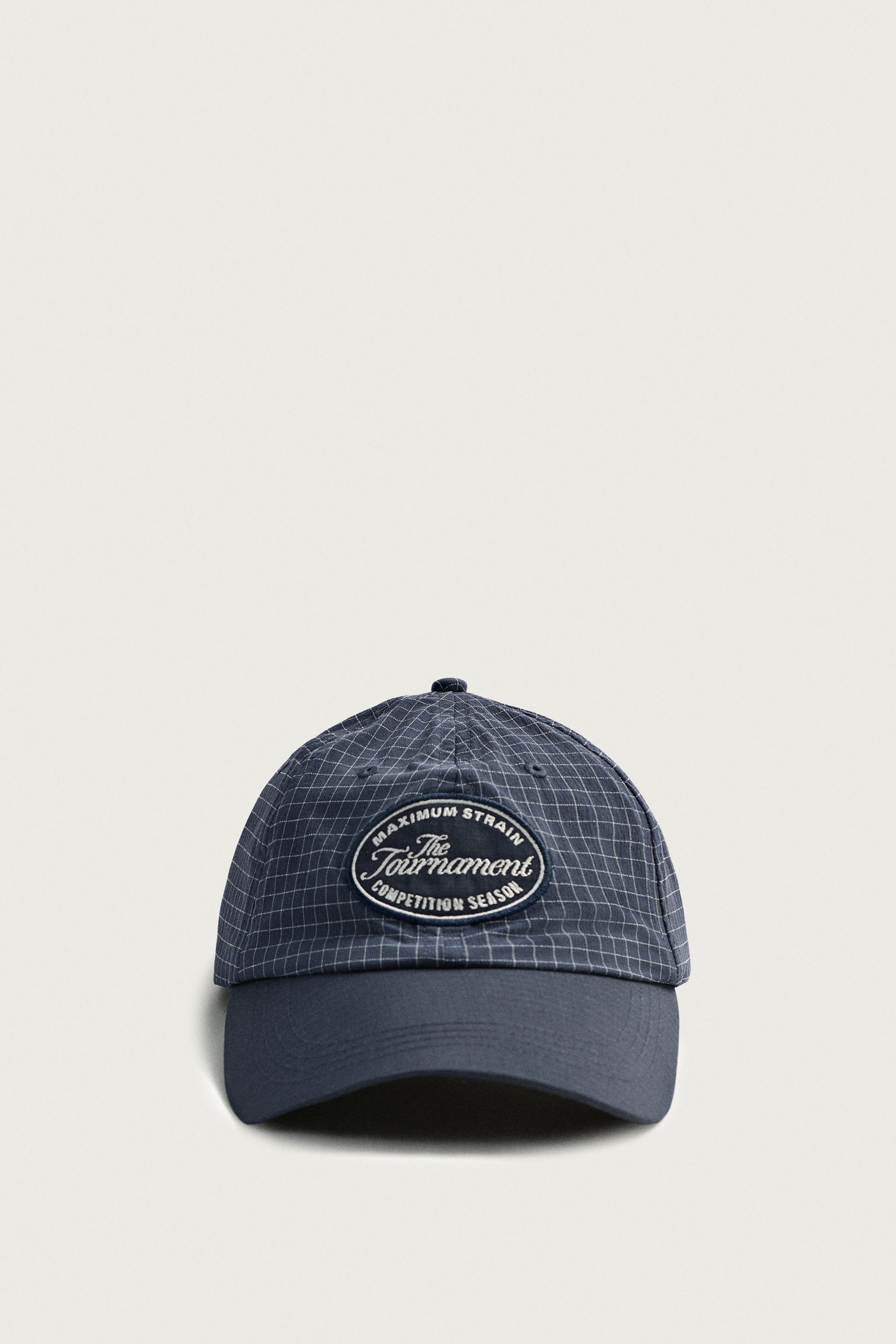 PLAID EMBROIDERED PATCH CAP — Blue
