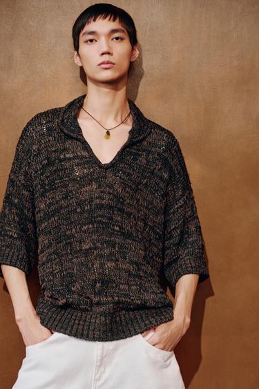 CONTRAST TAPE KNIT POLO SHIRT - Brown by Zara
