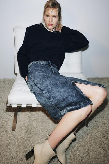 ZW COLLECTION DENIM MIDI SKIRT - Light blue by Zara