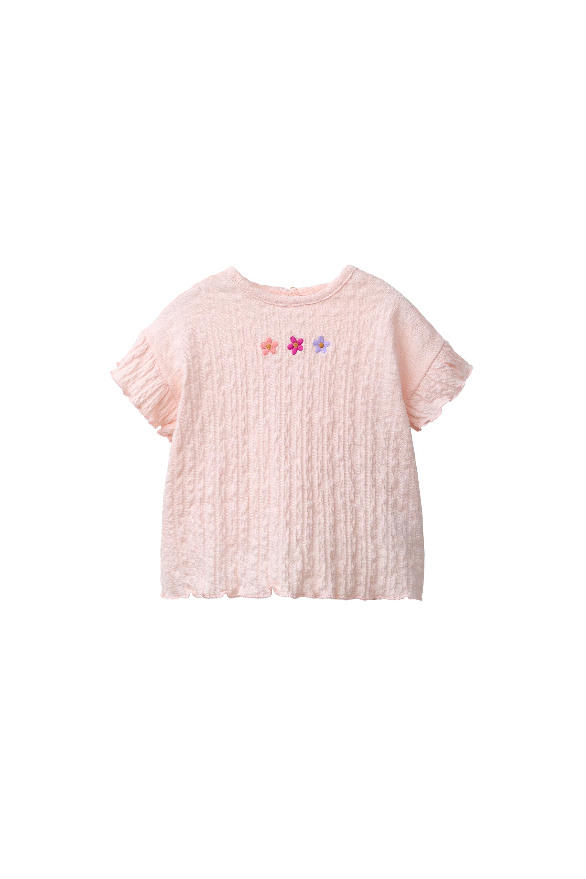 EMBROIDERED FLORAL TEXTURED T-SHIRT - Peach | ZARA United States