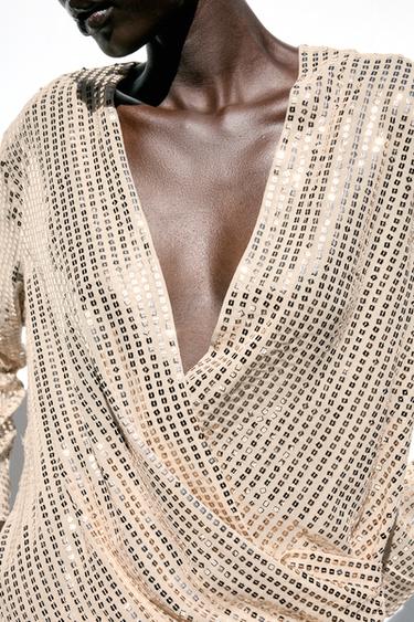 SEQUIN CROSSOVER BLOUSE - Gold by Zara - Image 2