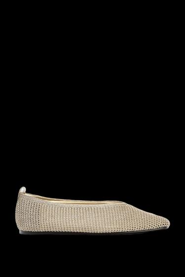 Zara METALLIC WOVEN BALLET FLATS - Gold