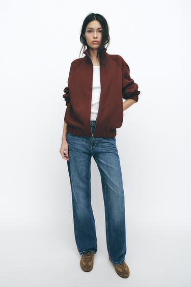 Zara SOFT ZIP SWEATSHIRT - Dark russet