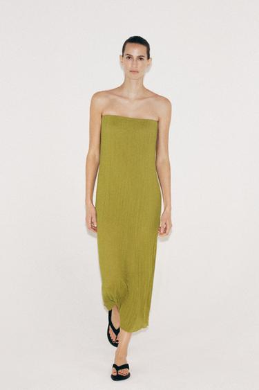 TEXTURED BANDEAU DRESS - Mid-green by Zara - Image 3