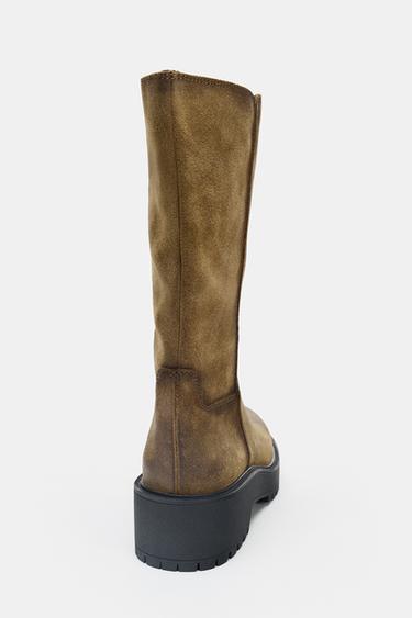DISTRESSED EFFECT SPLIT SUEDE ANKLE BOOTS - Brown by Zara - Image 4