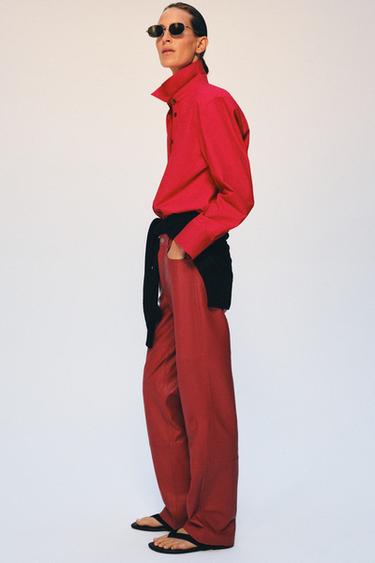 ZW COLLECTION POPLIN SHIRT - Red by Zara - Image 4
