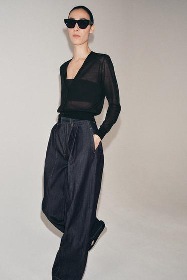 SEMI-SHEER KNIT CARDIGAN - Black by Zara