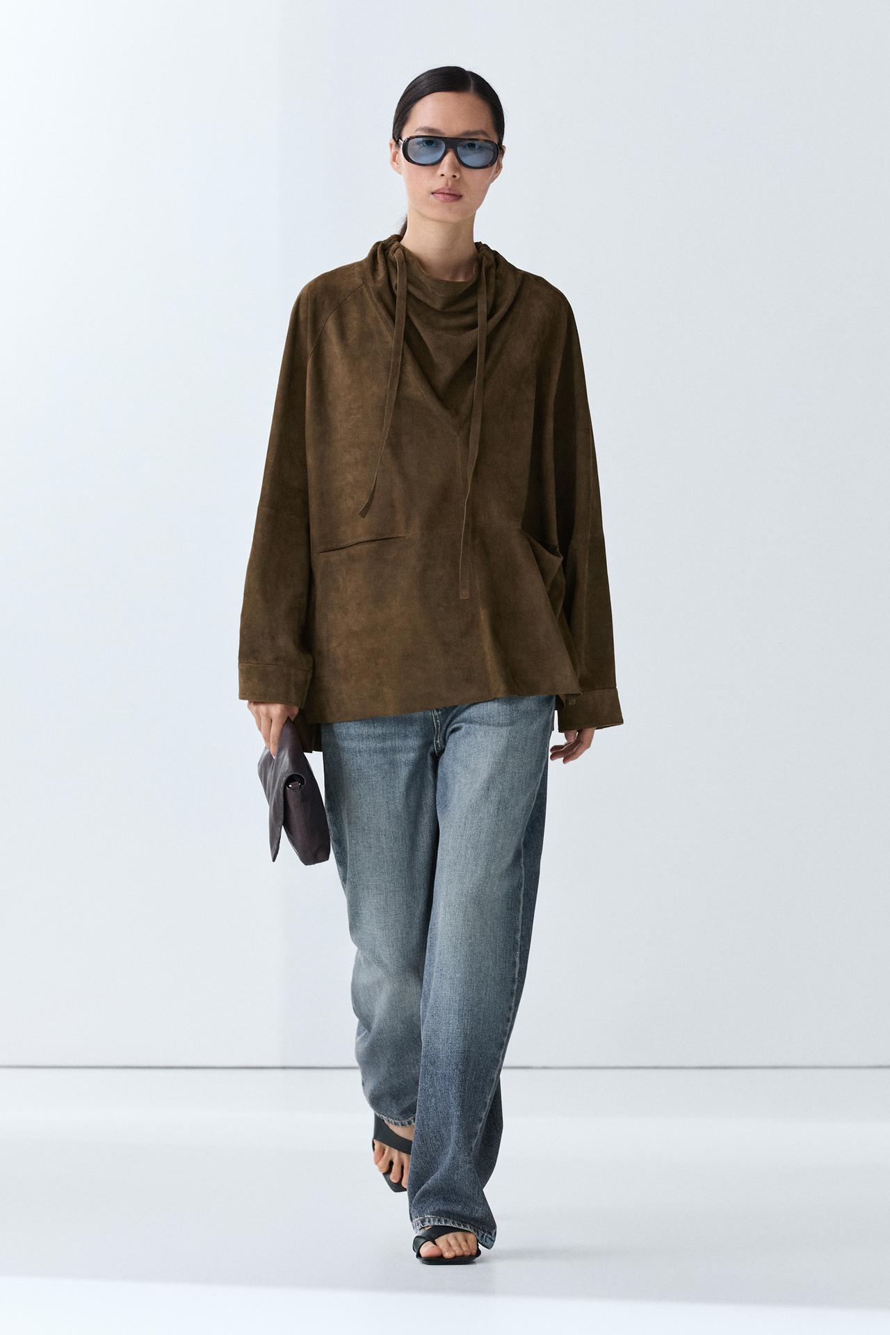 Suede high neck shirt — Khaki Green