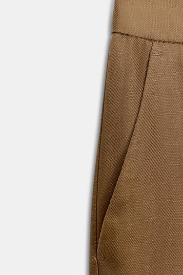 PANTALON DROIT AVEC LIN - Caramel de Zara - Image 6