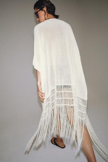 TUNIQUE EN MAILLE À FRANGES - Écru clair de Zara - Image 5