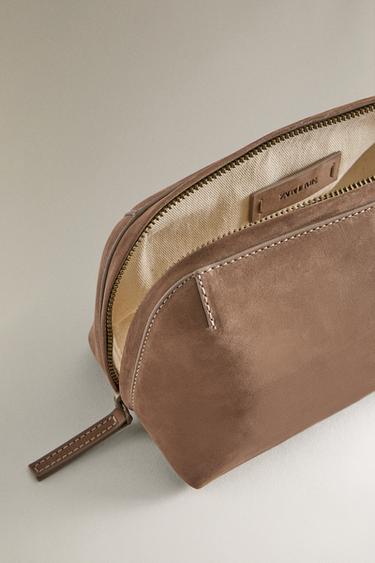 NUBUCK LEATHER WASH BAG - Taupe Grey by Zara - Image 4