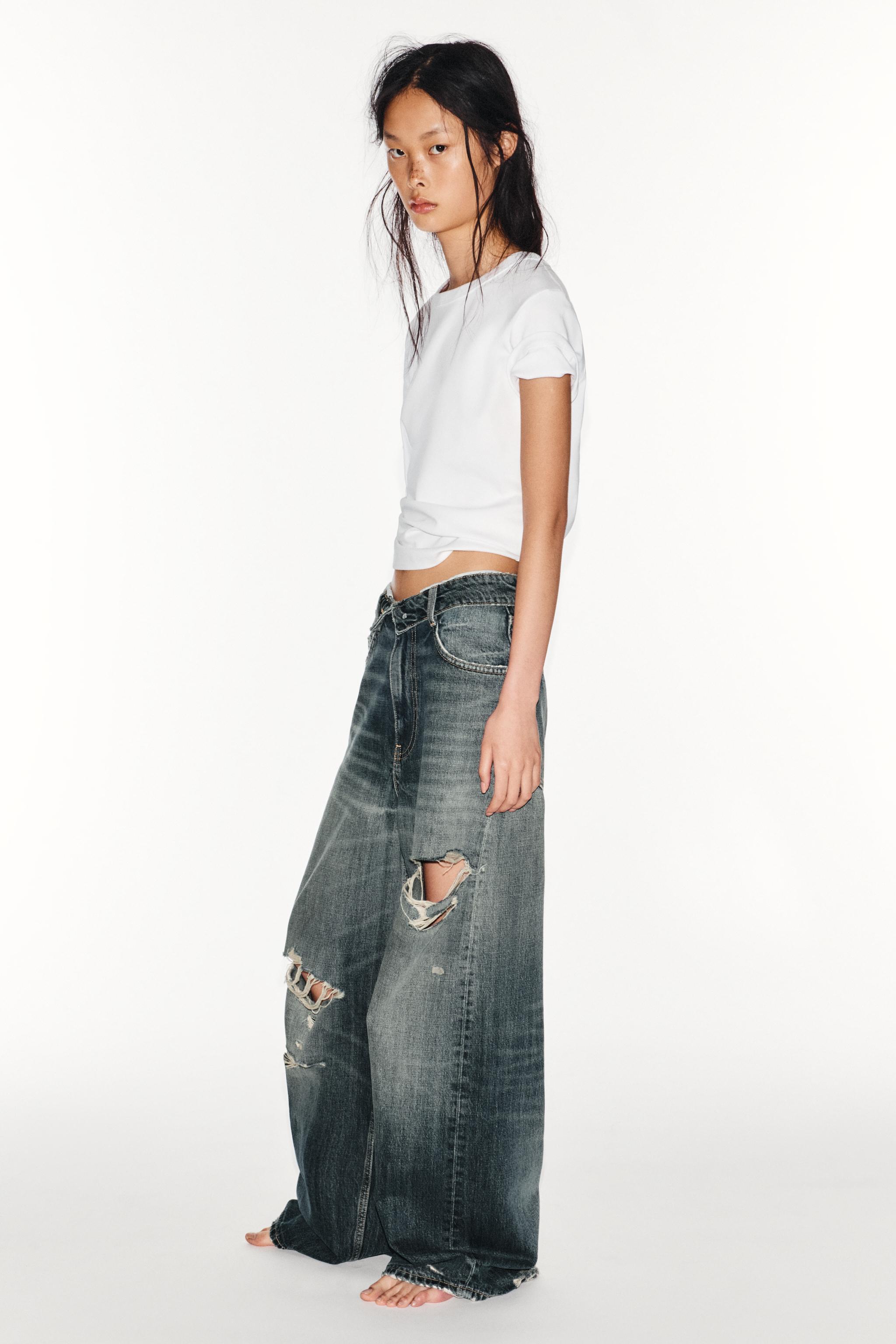 TRF MID-RISE DISTRESSED TURN-UP WAIST JEANS - thumbnail 4