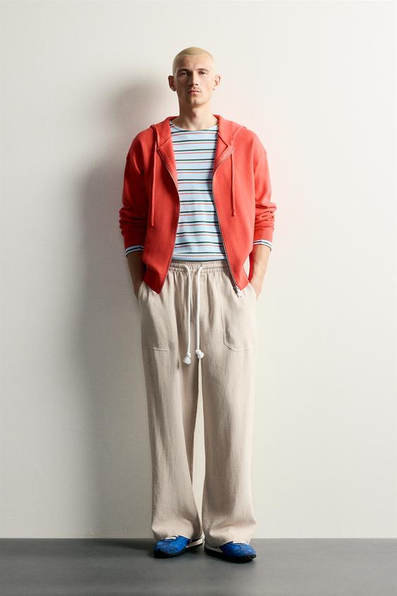 Zara 嫘縈亞麻寬鬆長褲 - 淺米色 - 圖片 0