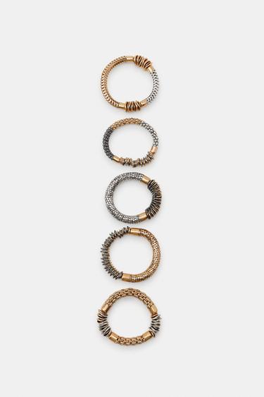 PACK OF 5 ELASTICATED MIXED BRACELETS - Gold / Silver by Zara