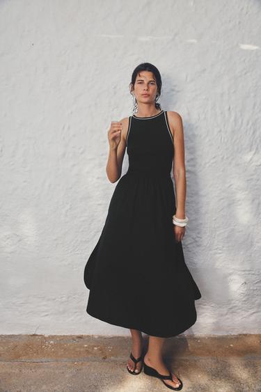 ROBE MI-LONGUE INTERLOCK - Noir de Zara