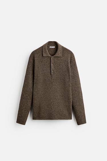 TEXTURED KNIT POLO SHIRT - Khaki by Zara