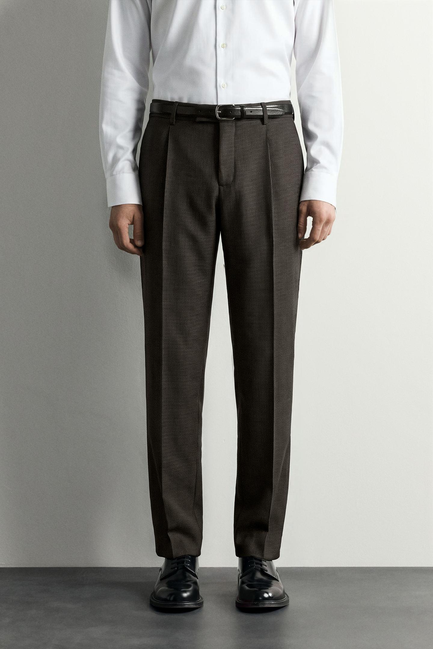 Мужские брюки Zara Wool-Blend Houndstooth Suit, цвет: Чёрный / Коричневый — фото 2