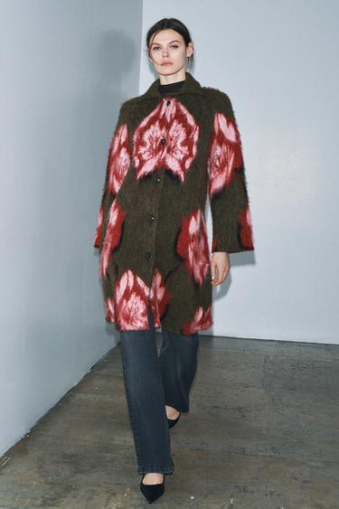 ABRIGO PUNTO JACQUARD EFECTO CEPILLADO - Marrón de Zara