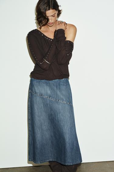 TRF STUDDED DENIM SKIRT - Blue by Zara - Image 2