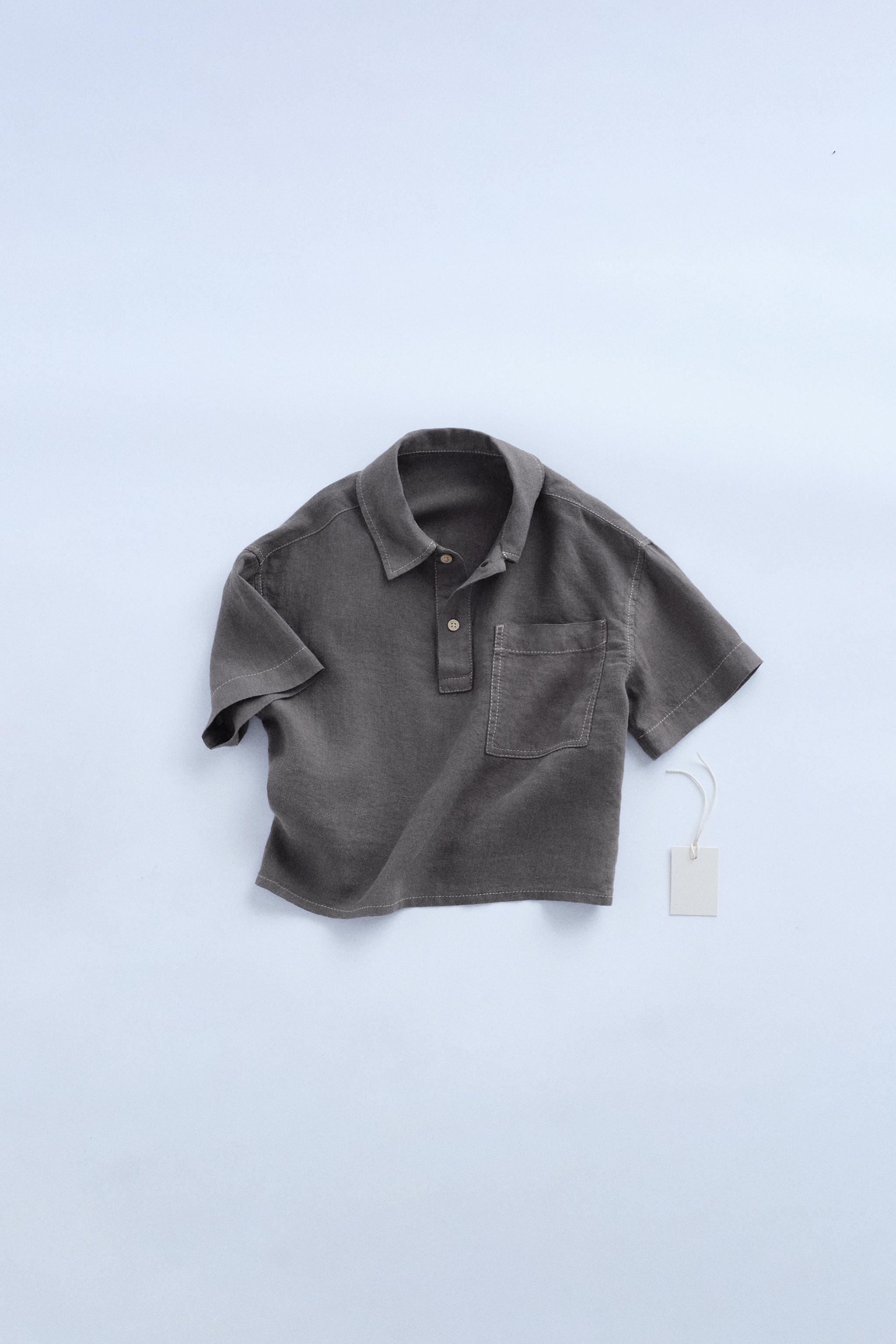 ZARA TIMELESS - LINEN SHIRT WITH POCKET - Anthracite grey