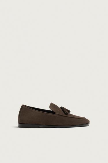 LEATHER LOAFERS WITH TASSELS - Chocolate by Zara