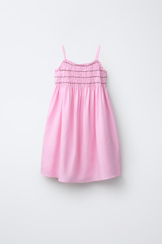 SMOCKED LINEN BLEND DRESS - Pink | ZARA United Kingdom